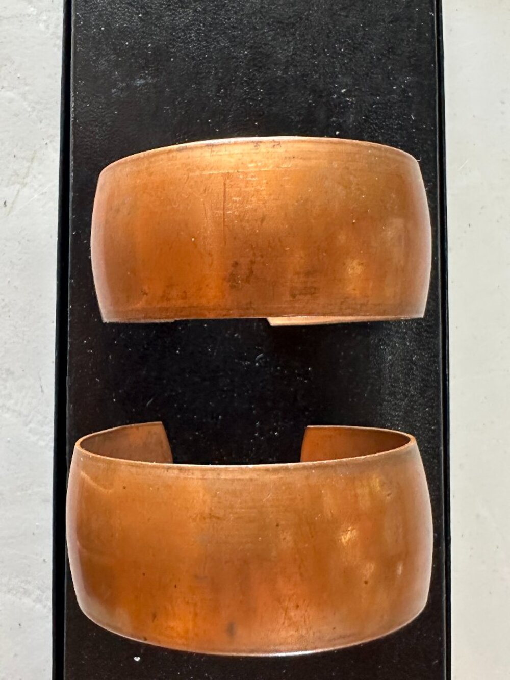 Two Wide Band Copper Cuff Bracelets